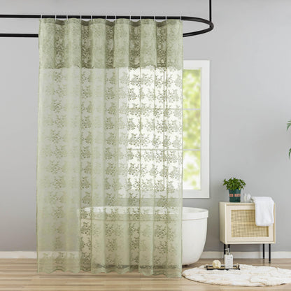 Ivory Lace Shower Curtain 72x72, Vintage Shabby Chic with Attached Valance