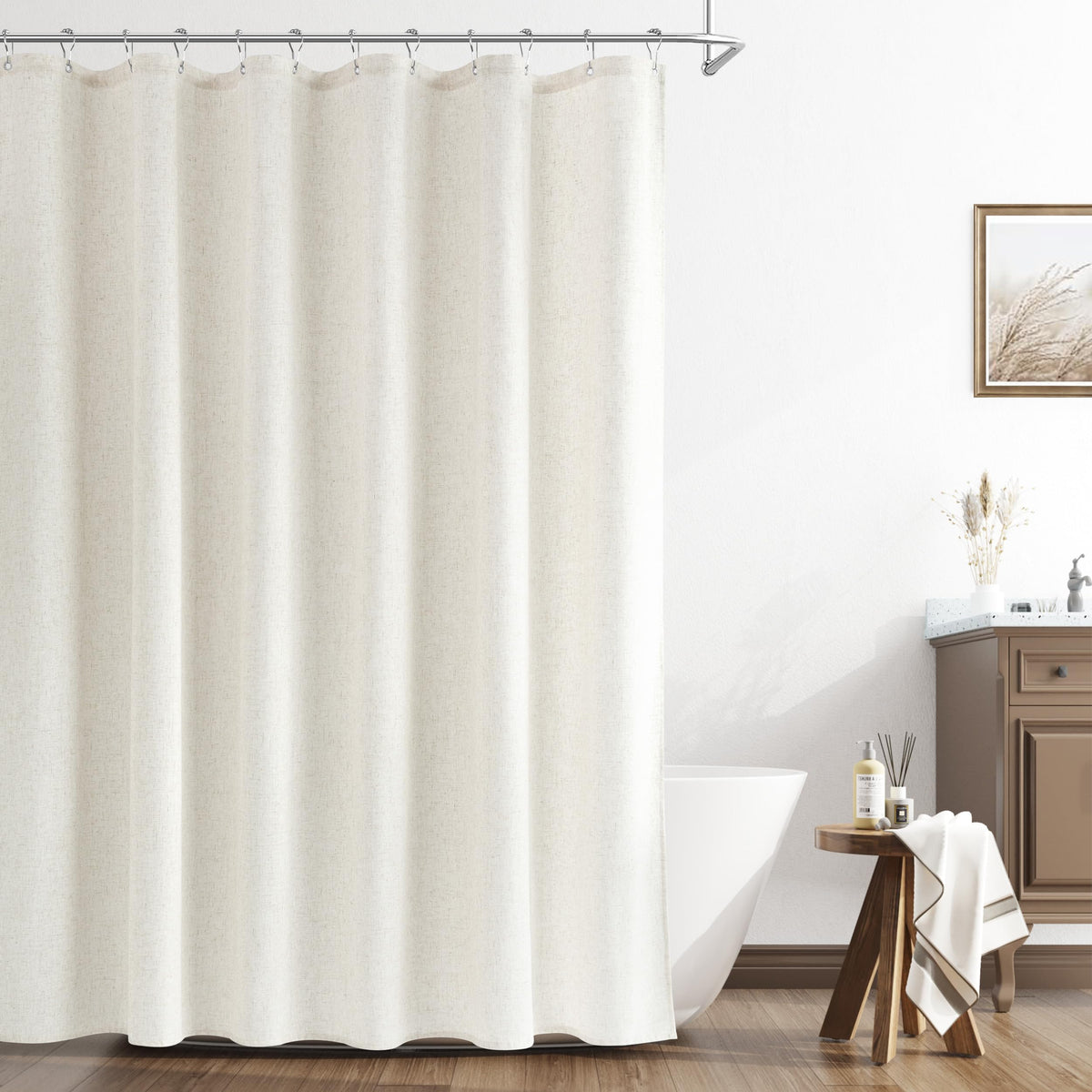 Naturoom Linen Shower Curtain 72 Inch Long for Bathroom Beige 1 Panel