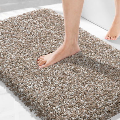 Yimobra Bathroom Rugs Non Slip Washable, Ultra Soft and Water Absorbent Bath Mats, Fluffy Shower Mat Outside, Plush Matts for Bathroom Floor/Sink, 24X17, Home Decor Accessories, Light Gray and White