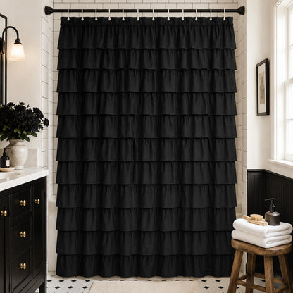 White Ruffle Shower Curtain for Bathroom,72 x 72 Inches, Farmhouse Style