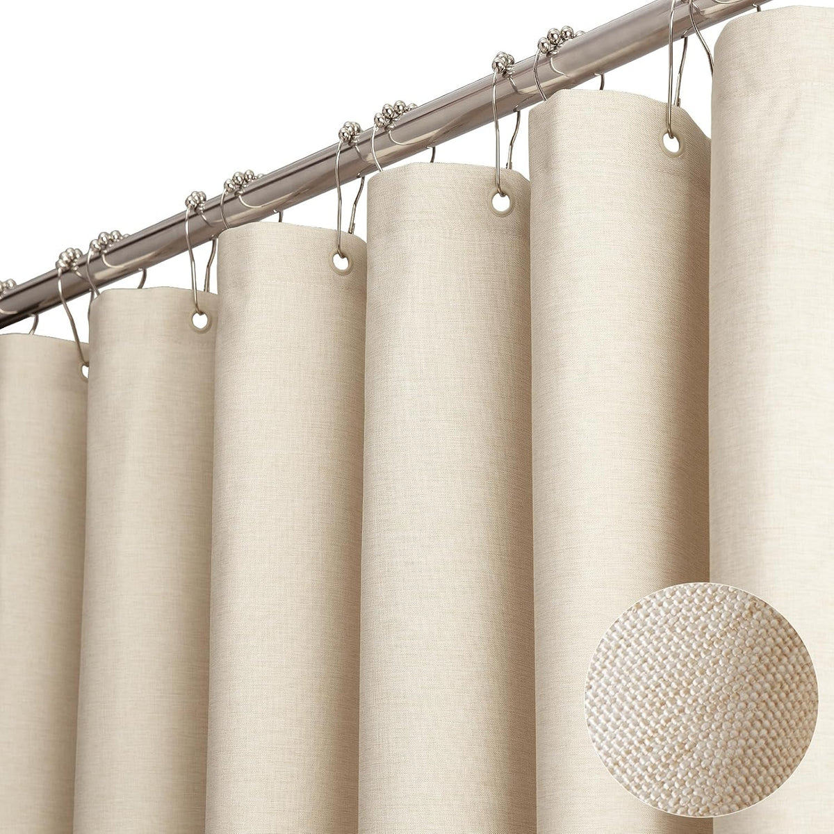 BTTN Beige Linen Textured Waterproof Cloth Shower Curtain Set, 72x72, Cream