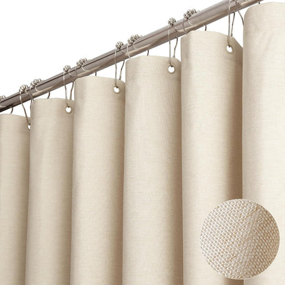 BTTN Beige Linen Textured Waterproof Cloth Shower Curtain Set, 72x72, Cream
