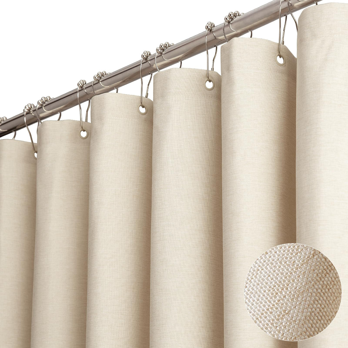 BTTN Beige Linen Textured Waterproof Cloth Shower Curtain Set, 72x72, Cream