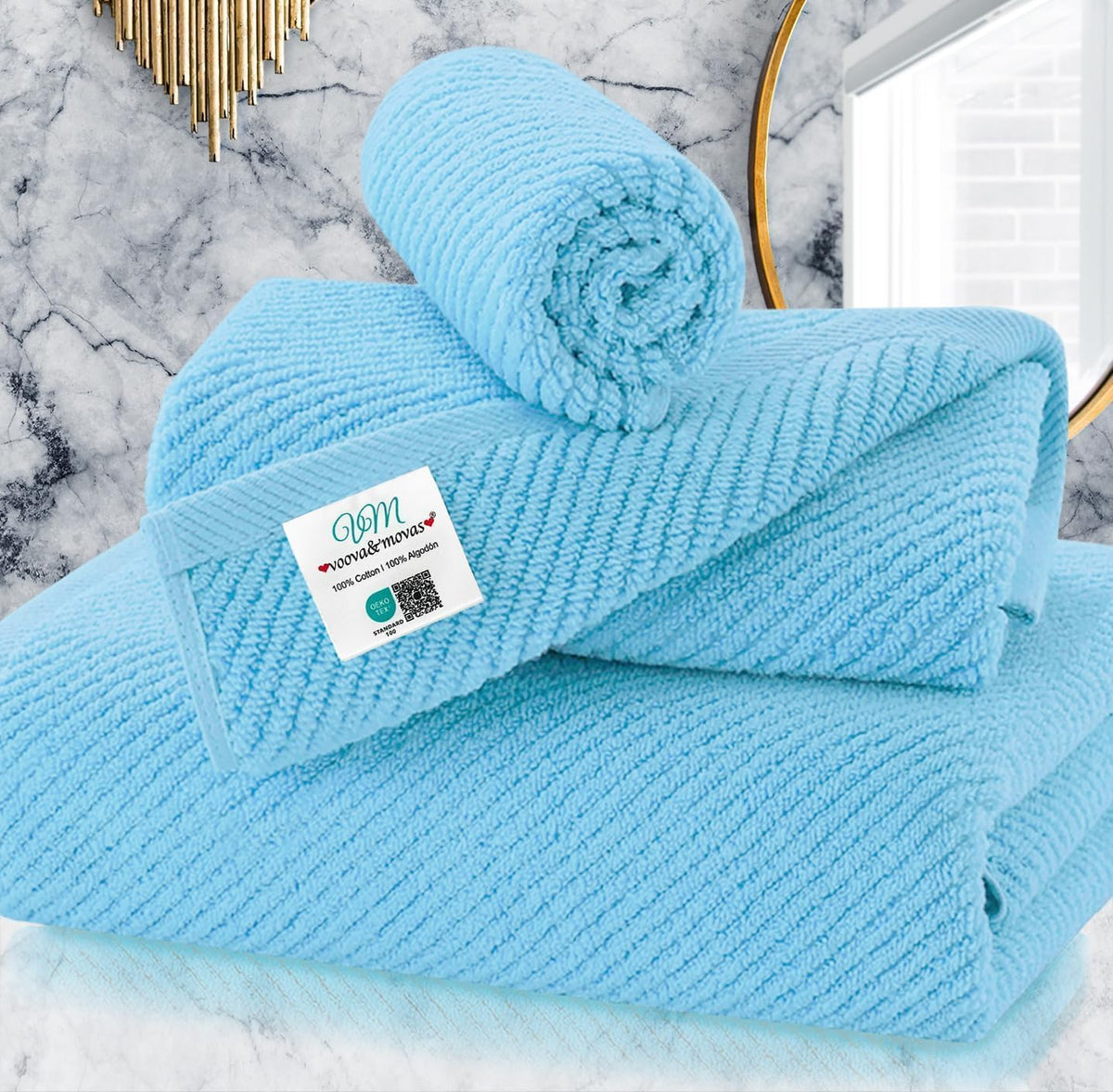 VOOVA & MOVAS 6PC Towel Set, 100% Cotton, Aqua Teal