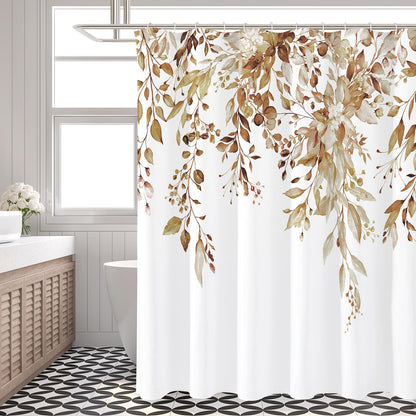 Gibelle Grey Eucalyptus Shower Curtain, Watercolor Floral Print, 72x72