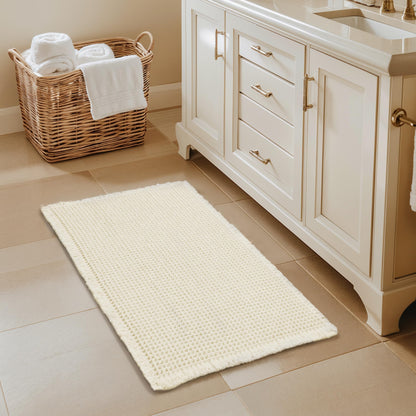 SUBRTEX Bathroom Rugs Chenille Bath Rug Soft Short Plush Bath Mat Soft Shower Mat Water Absorbent Shower Mat Quick Dry Machine Washable(White,18" x 24")