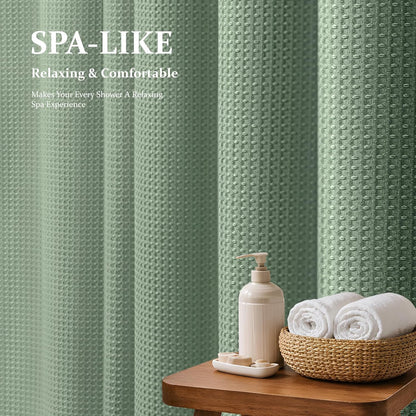 Dynamene Waffle Shower Curtain 256 GSM Heavy Duty Fabric 72"x72" Sage Green