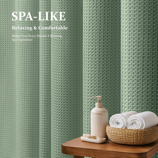 Dynamene Waffle Shower Curtain 256 GSM Heavy Duty Fabric 72"x72" Sage Green