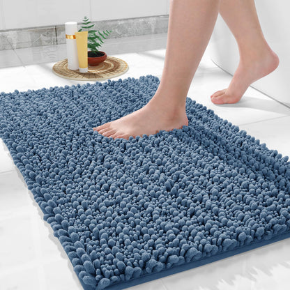 Yimobra Bathroom Rugs Non-Slip Washable – Extra Soft & Absorbent Chenille Bath Mat, Quick-Dry Plush Shaggy Floor & Vanity Bath Rugs for Tub & Shower, Modern Home Decor Accessories, 24 x 17, Grey