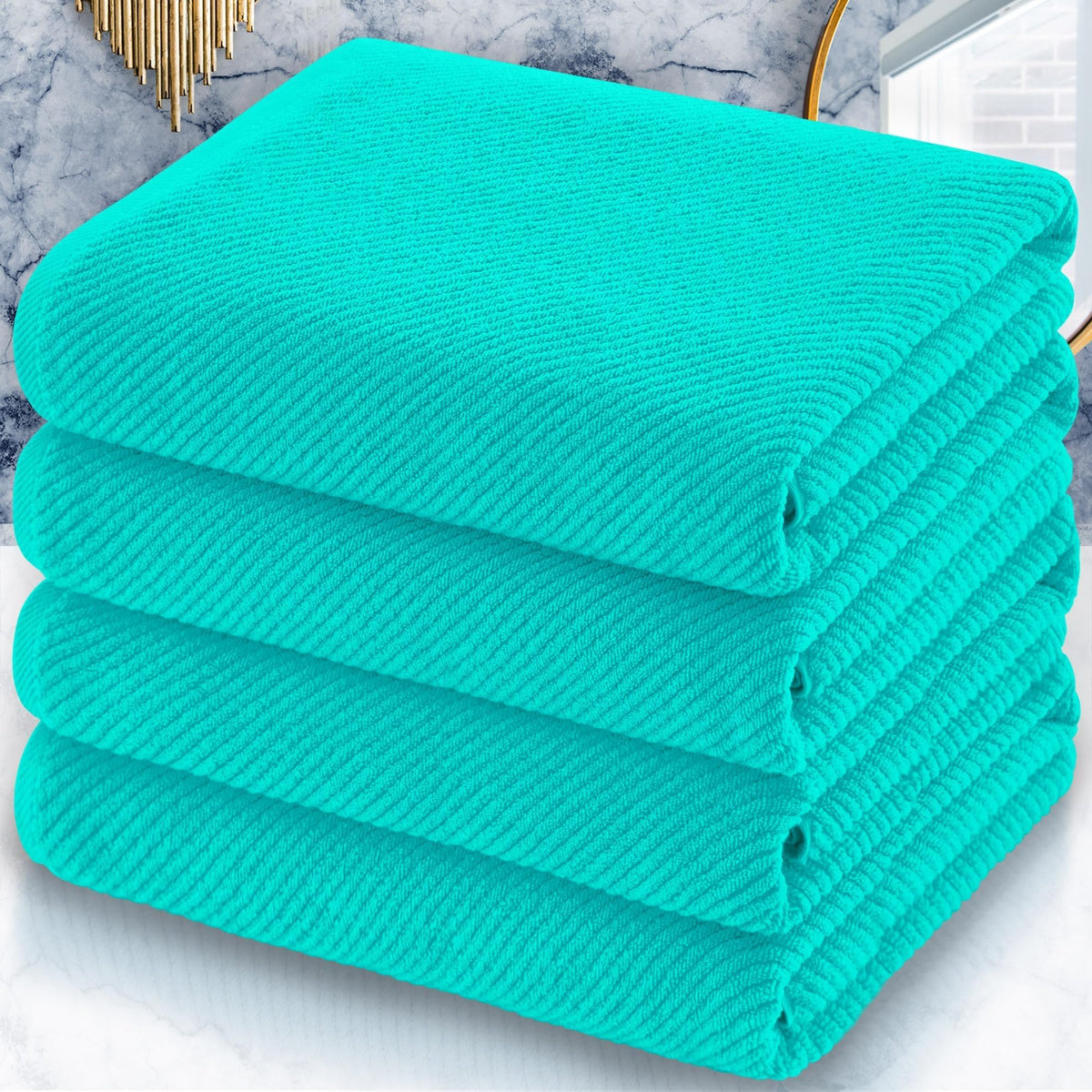 VOOVA & MOVAS 6PC Towel Set, 100% Cotton, Aqua Teal