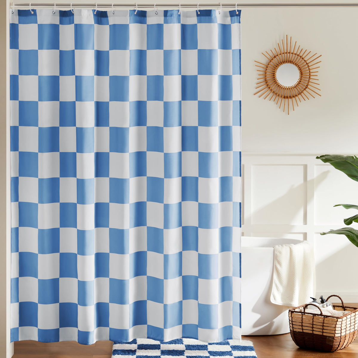 Ohocut Checkered Shower Curtain, Sage Green Shower Curtains for Bathroom, Cute Retro Checkboard Shower Curtain Vintage Aesthetic, Washable Fabric Bath Curtain 72''x72''