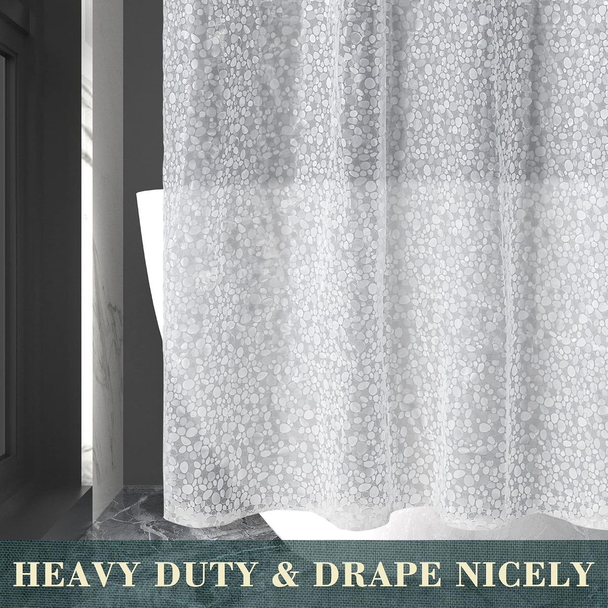 No Hook Shower Curtain or Liner, Standard Size 71 x 74, Pebble