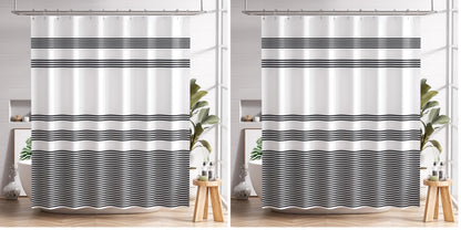 AmazerBath Shower Curtain, Washable Cloth Black Shower Curtain Sets with 12 Shower Curtain Hooks, Fabric Rustic Black and White Striped Curtain, Farmhouse Bathroom Curtains, 72x72 Inches