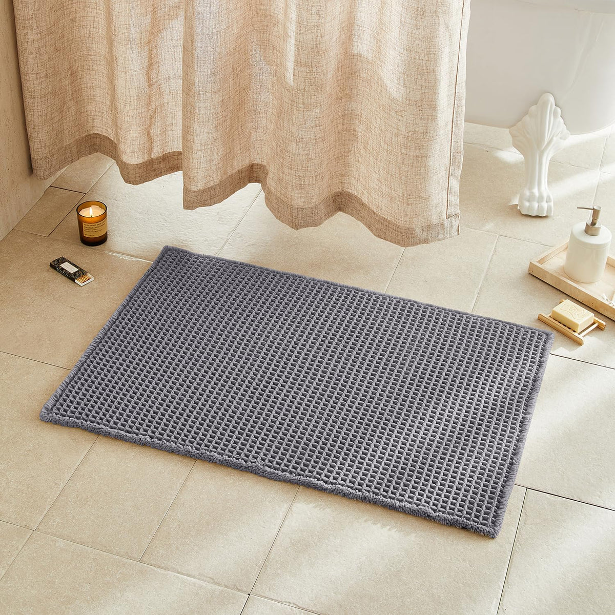 TYUU Waffle Bath Mat, Boho Bathroom Rugs Non Slip Washable, 30x20 Khaki