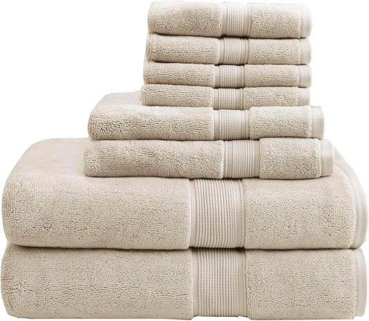 Madison Park 800GSM 100% Cotton Bathroom Bath Towel Set of 8, Natural