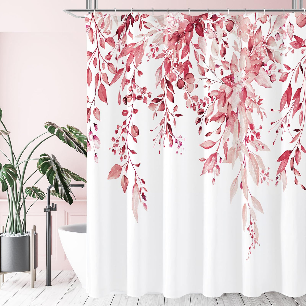 Gibelle Grey Eucalyptus Shower Curtain, Watercolor Floral Print, 72x72