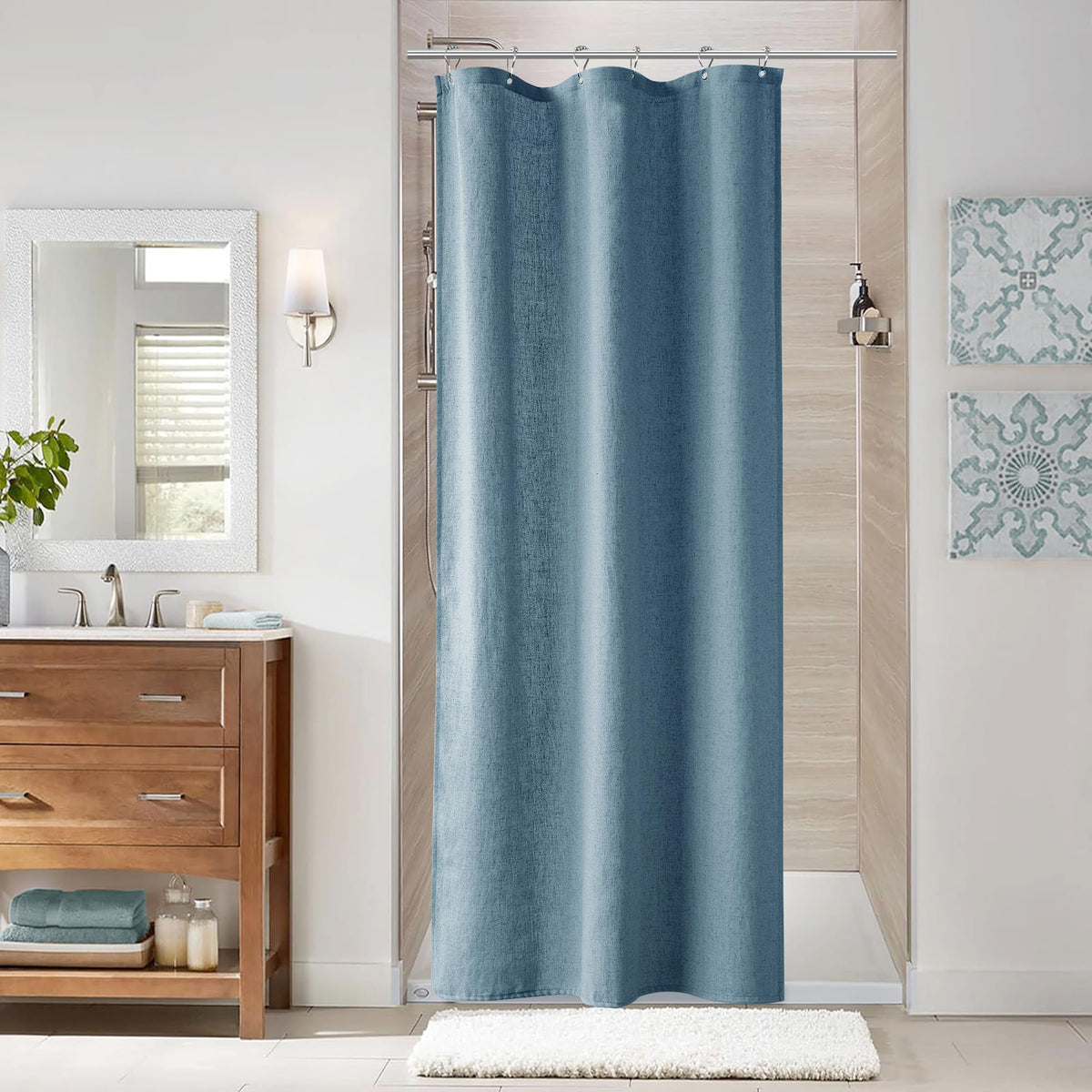 Naturoom Linen Shower Curtain 72 Inch Long for Bathroom Beige 1 Panel