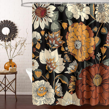 Boho Floral Shower Curtain, Vintage Botanical Fabric Curtain, 72 x 72