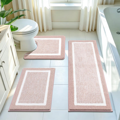 Pauwer Bathroom Rugs 3 Piece Set, Non Slip Washable Bath Mat, Dark Grey