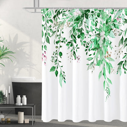 Gibelle Grey Eucalyptus Shower Curtain, Watercolor Floral Print, 72x72