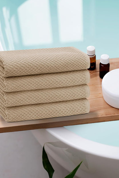 COTTON CRAFT Euro Spa Waffle Weave Bath Towels - Set of 4 Linen Towels