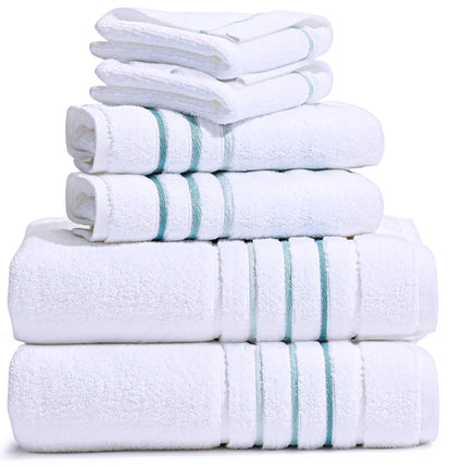 Bath Towels Set for Bathroom – Luxury 6-Piece Cotton Towels, Soft Absorbent & Quick Dry, 600 GSM Bath Towels for Bathroom, Hotel Spa Quality (White/Charcoal, 6- Bath Towel Set)