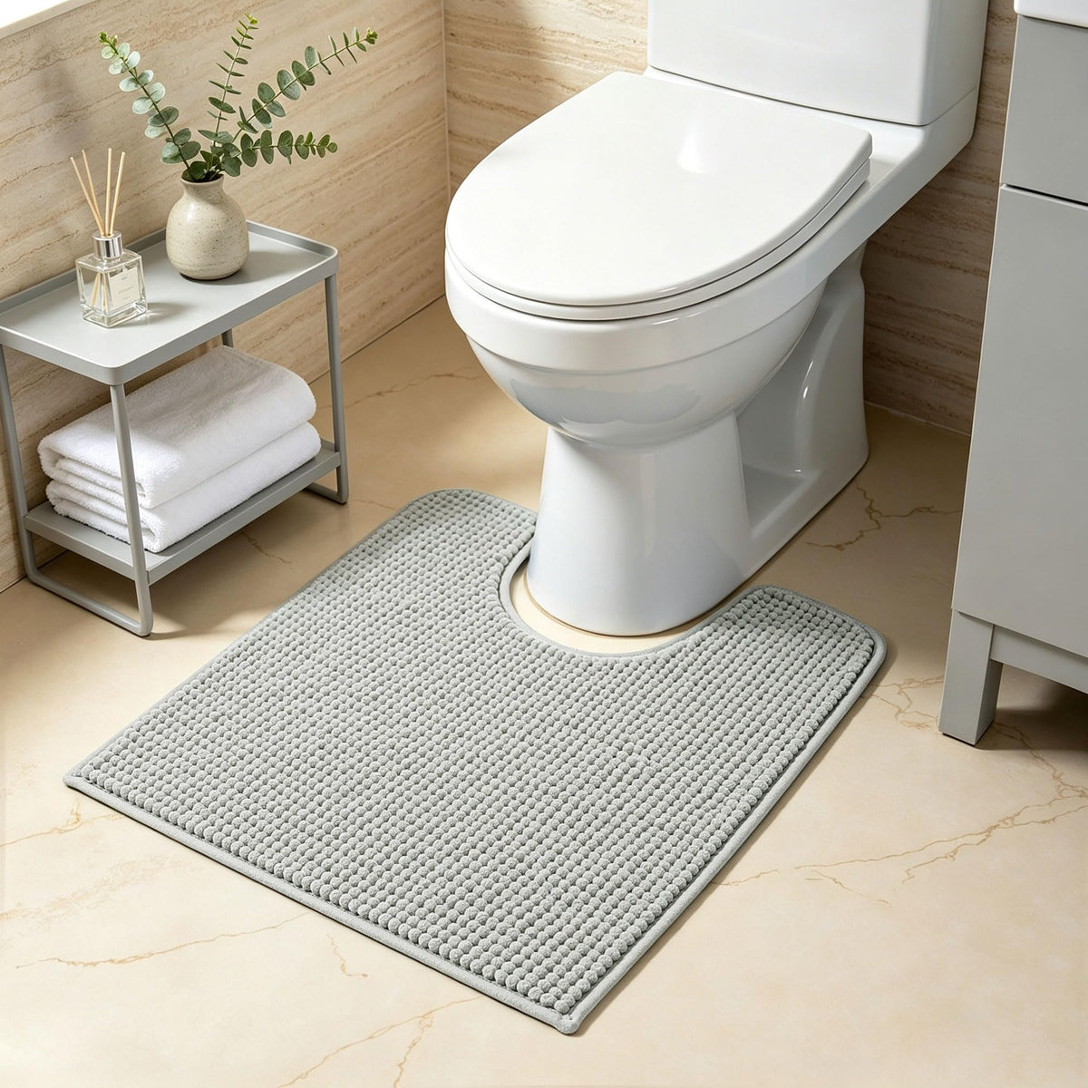 SUBRTEX Bathroom Rugs Chenille Bath Rug Soft Short Plush Bath Mat Soft Shower Mat Water Absorbent Shower Mat Quick Dry Machine Washable(White,18" x 24")