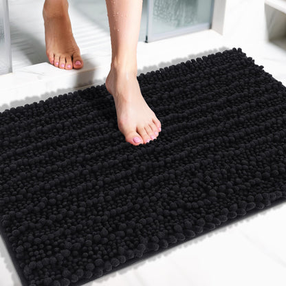 Yimobra Bathroom Rugs Non-Slip Washable – Extra Soft & Absorbent Chenille Bath Mat, Quick-Dry Plush Shaggy Floor & Vanity Bath Rugs for Tub & Shower, Modern Home Decor Accessories, 24 x 17, Grey