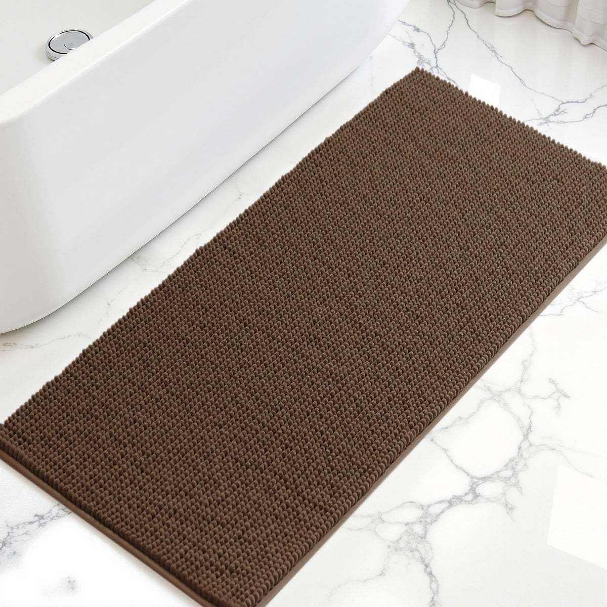 SUBRTEX Bathroom Rugs Chenille Bath Rug Soft Short Plush Bath Mat Soft Shower Mat Water Absorbent Shower Mat Quick Dry Machine Washable(White,18" x 24")