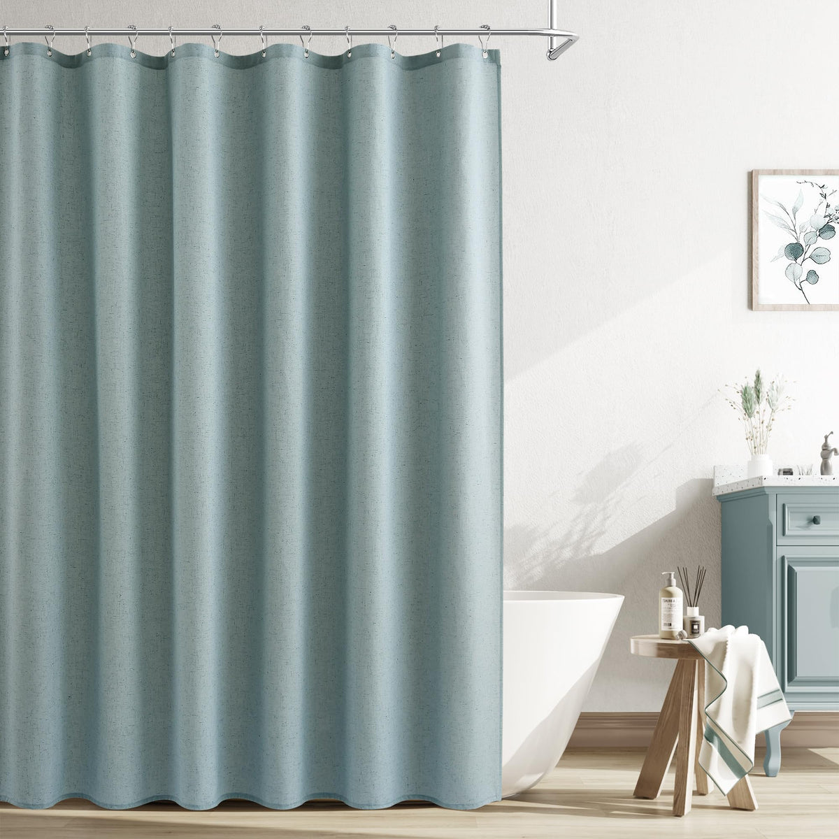 Naturoom Linen Shower Curtain 72 Inch Long for Bathroom Beige 1 Panel