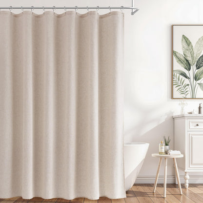 Naturoom Linen Shower Curtain 72 Inch Long for Bathroom Beige 1 Panel