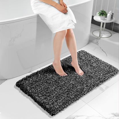 Yimobra Bathroom Rugs Non Slip Washable, Ultra Soft and Water Absorbent Bath Mats, Fluffy Shower Mat Outside, Plush Matts for Bathroom Floor/Sink, 24X17, Home Decor Accessories, Light Gray and White