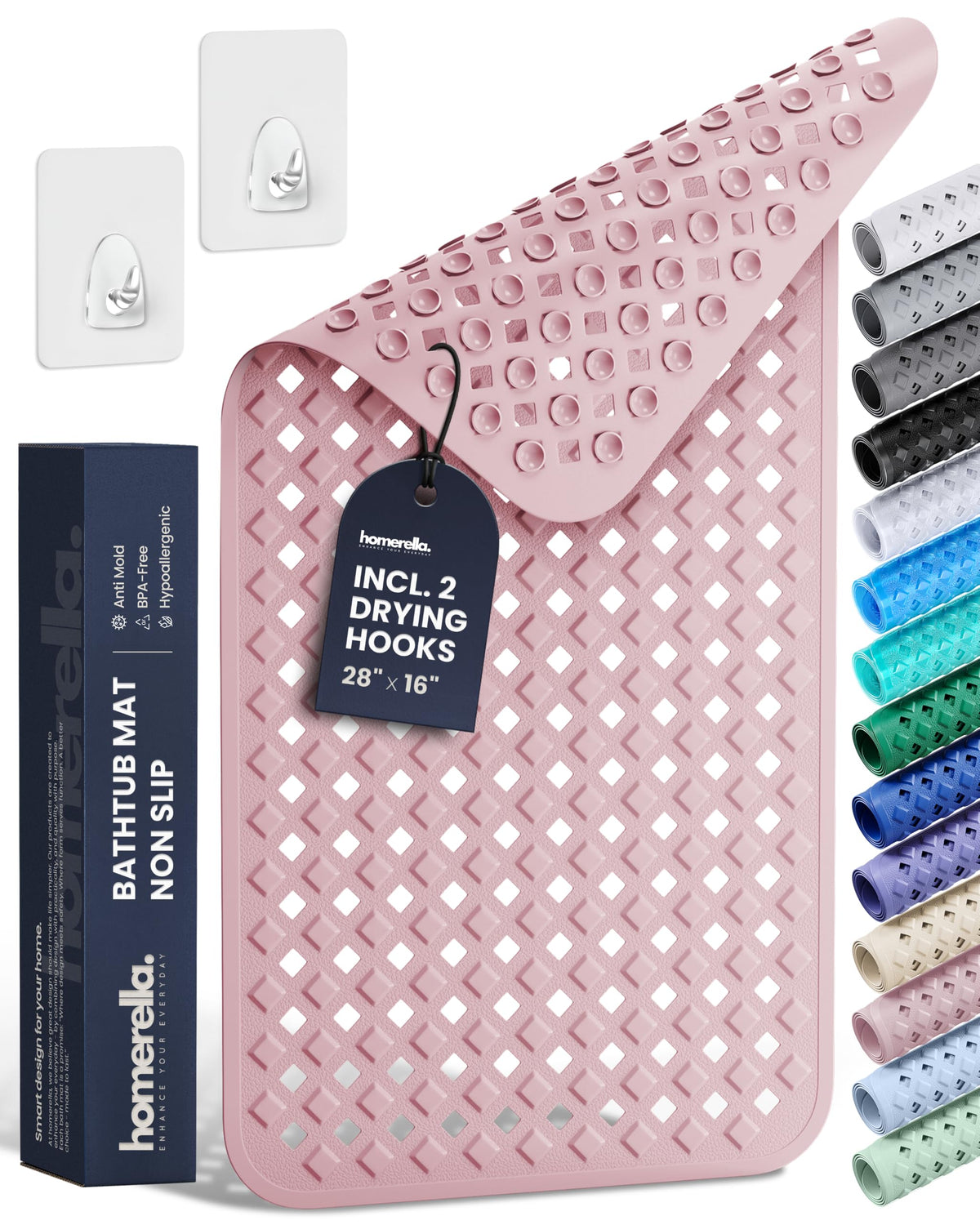 homerella Bathtub Mat Non Slip 35x16 Shower Mat Non Slip Anti Mold BPA Free