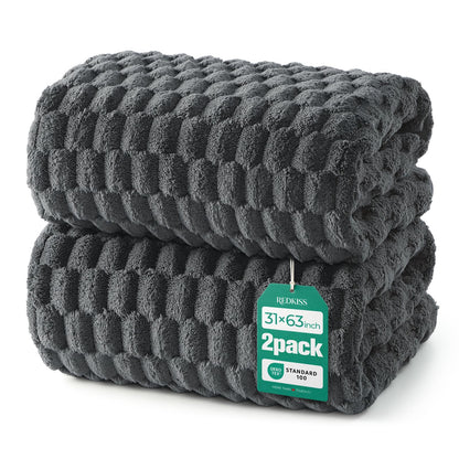 REDKISS Microfiber Bath Towels of 4-27x55 Inches Bath Towel Large, Highly Absorbent Towels for Bathroom, Quick Drying, Super Soft, Lint Free Fluffy Shower Towel for Gym, SPA, Gray, Blue