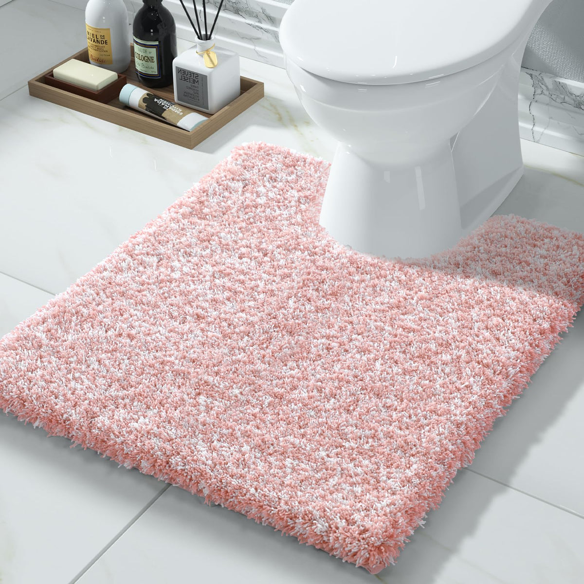 Yimobra Bathroom Rugs Non Slip Washable, Ultra Soft and Water Absorbent Bath Mats, Fluffy Shower Mat Outside, Plush Matts for Bathroom Floor/Sink, 24X17, Home Decor Accessories, Light Gray and White