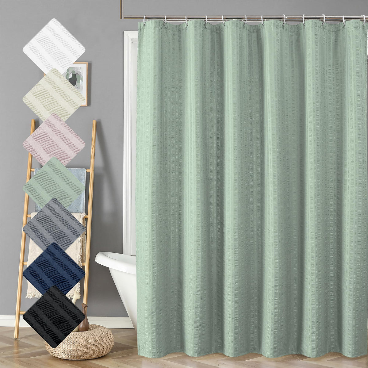 Aiyufeng Moga Sage Green Shower Curtain - 3D Embossed Textured Shower Curtains for Bathroom, Luxury Polyester Cloth Bath Curtain, 72Wx72H, Green