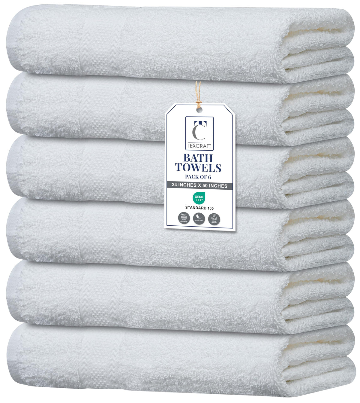 Large Bath Towels Set of 6 – 100% Cotton Terry – 24" x 50" – Quick Dry, Soft & Highly Absorbent – Grey Towels for Bathroom, Gym, Spa, Pool & Daily Use