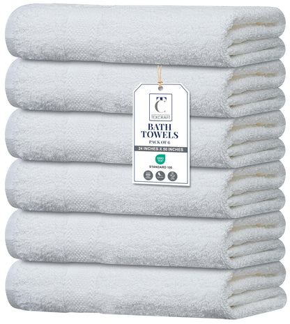 Large Bath Towels Set of 6 – 100% Cotton Terry – 24" x 50" – Quick Dry, Soft & Highly Absorbent – Grey Towels for Bathroom, Gym, Spa, Pool & Daily Use