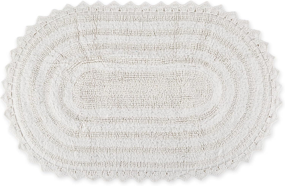 DII Crochet Collection Reversible Bath Mat, Small Oval, 17x24, White