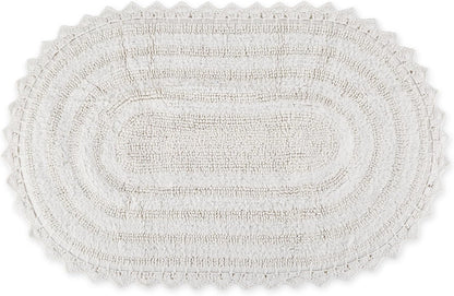 DII Crochet Collection Reversible Bath Mat, Small Oval, 17x24, White