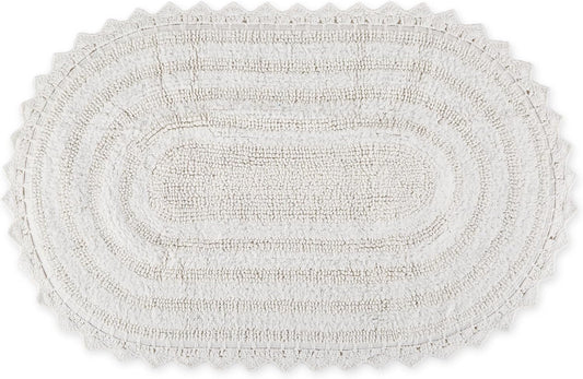 DII Crochet Collection Reversible Bath Mat, Small Oval, 17x24, White