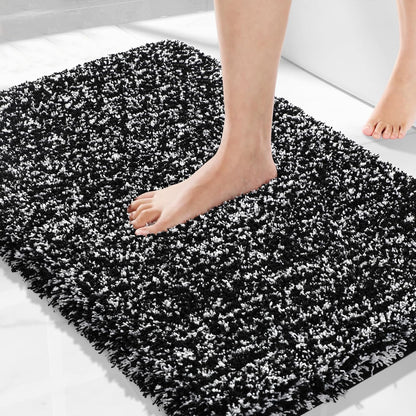 Yimobra Bathroom Rugs Non Slip Washable, Ultra Soft and Water Absorbent Bath Mats, Fluffy Shower Mat Outside, Plush Matts for Bathroom Floor/Sink, 24X17, Home Decor Accessories, Light Gray and White