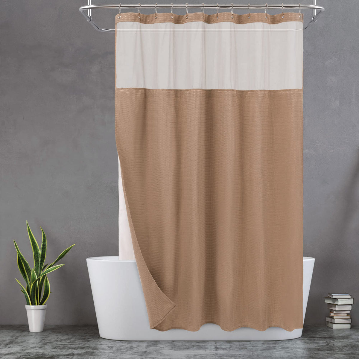 N&Y HOME Waffle Weave Shower Curtain with Snap-in Liner Set White, 71x72