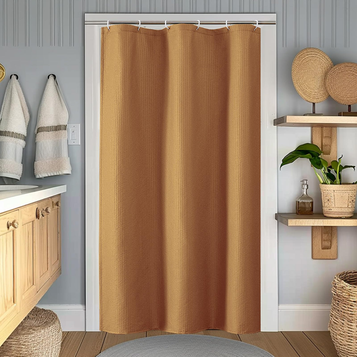 OWENIE Pink Shower Curtain for Bathroom 72x72 Inch, 3D Embossed Textured Waffle Fabric Shower Curtains, Soft Hotel Farmhouse Style, Water Repellent, Machine Washable, Pink, 72" W x 72" L