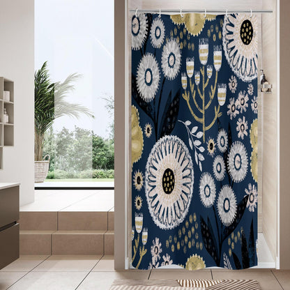 Boho Floral Shower Curtain, Vintage Botanical Fabric Curtain, 72 x 72
