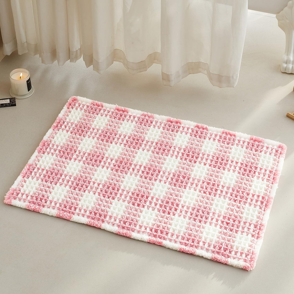 TYUU Waffle Bath Mat, Boho Bathroom Rugs Non Slip Washable, 30x20 Khaki