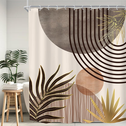 KOMLLEX Mid Century Green Boho Shower Curtain, Abstract Modern Shower Curtains for Bathroom, Plant Botanical Minimalist Leaf Arch Sun Fabric Liner Waterproof Polyester 12 Pack Hooks 60Wx72L Inches