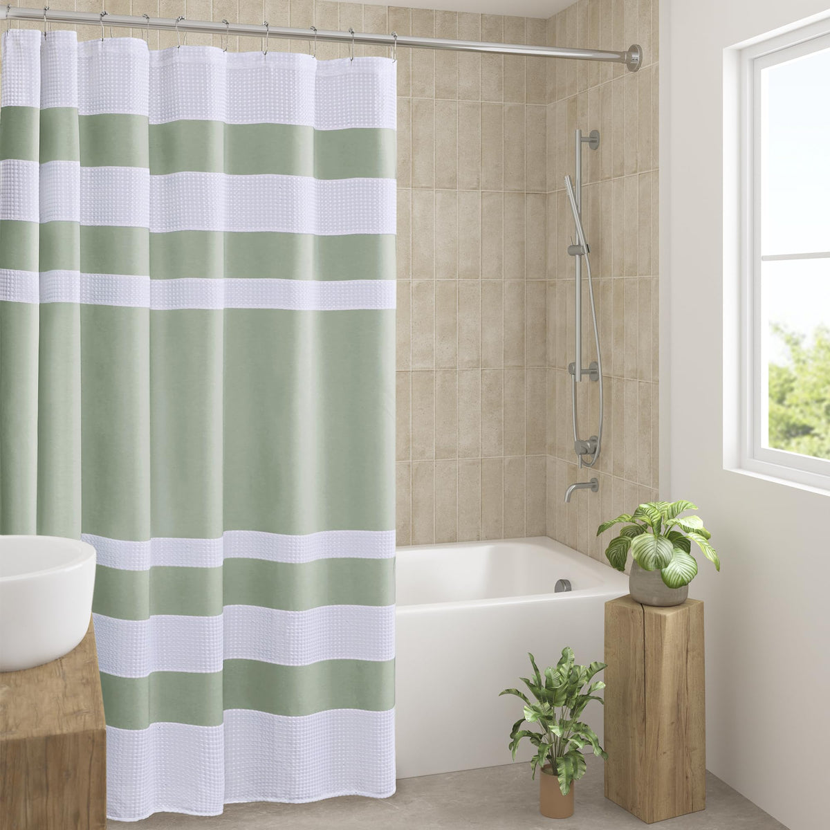 Madison Park Spa Waffle Shower Curtain for Bathroom, 72 x 72, Grey