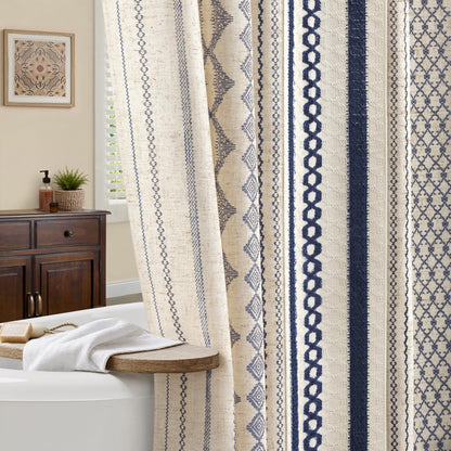 Natural Linen Boho Shower Curtain,72" W x 72" L