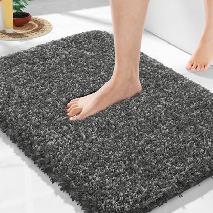 Yimobra Bathroom Rugs Non Slip Washable, Ultra Soft and Water Absorbent Bath Mats, Fluffy Shower Mat Outside, Plush Matts for Bathroom Floor/Sink, 24X17, Home Decor Accessories, Light Gray and White